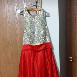 Red and gold prom gown